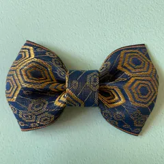 畳縁リボン　ヘアピン　ヘアクリップ　ブルー　ゴールド