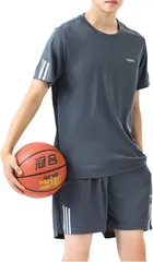 メンズ スポーツ セットアップ ジャージ 上下セット Tシャツ ハーフパンツ ドライ メッシュ 吸水速乾 トレーニング ランニング ジム サイドライン 半袖 5カラー カジュアル アウトドア 部屋着 ルームウェア 運動 着 服 トップス [グレー] [2XL]