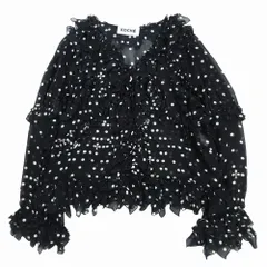 KOCHE コシェ ドット柄 フリル シルク ブラウス シャツ 長袖 シアー トップス トランプ柄 36 XS ブラック 黒 レディース 【中古】