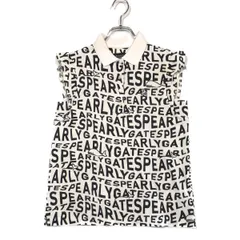 中古 レディース パーリーゲイツ PEARLY GATES 半袖ポロシャツ 1(M) 白×紺 ホワイト フリル袖 ロゴ総柄