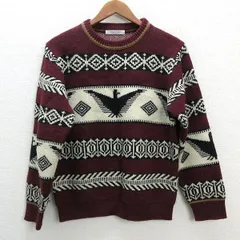 k■ジャーナルスタンダード/JOURNAL STANDARD バード柄ニットセーター【S】エンジ/MENS■40【中古】