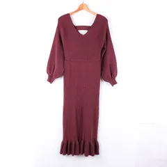 グレイル ワンピース ニットワンピ 長袖 バルーン袖  Vネック フレアロング 無地 レディース Lサイズ パープル GRAIL 【中古】