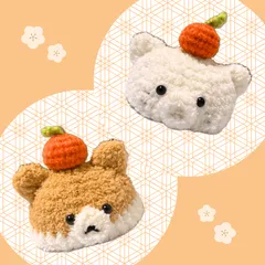 ぬい服｜10cm 12cm 14cm｜みかん犬・みかん猫のお帽子｜白　ホワイト　ベージュ　ふわふわ　もこもこ　ぬいぐるみ服　お正月　冬　みかん　ニット　フルーツ　作家