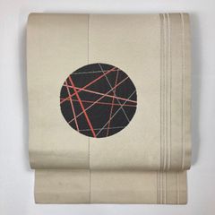 リユース帯 名古屋帯 クリーム カジュアル 銀糸 色糸 抽象柄 名古屋仕立て 未洗い MS1051