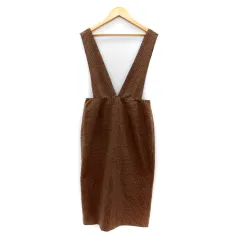 ナチュラルビューティーベーシック NATURAL BEAUTY BASIC ジャンパースカート ワンピース ロング丈 Vネック スリット チェック柄 M ベージュ /SY44