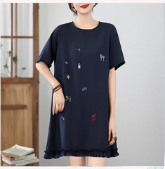 モード系  刺繍  刺繍ワンピース  半袖Tシャツワンピース  レディース  夏  ミディアム丈  スタイリッシュ  ワンピース  ししゅうワンピ  個性派