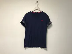 本物バーバリーブラックレーベルBURBERRYBLACKLABELバーバリーコットンロゴ刺繍袖チェック柄Vネック半袖Tシャツメンズサーフアメカジミリタリーストリートスケーターワークビジネススーツモードゴルフ3紺ネイビーL