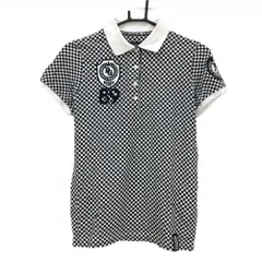 パーリーゲイツ 半袖ポロシャツ 白×黒 ブロックチェック ワッペン 30周年  レディース 0(Ｓ) ゴルフウェア PEARLY GATES