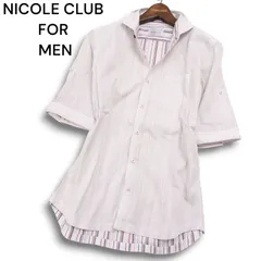 NICOLE CLUB FOR MEN ニコルクラブ フォーメン 春夏 マルチ ストライプ★ 半袖 スリム シャツ Sz.46 メンズ 白