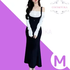 [ COCO&YUKA公式 ] ココアンドユカ 2way ロング ワンピース 2点 上下 セット オフショルダー 長袖 ロング スカート ボディコン サロペット ロング丈 リブ ニット きれいめ 上品 デート 普段着 春 秋 ホワイト M B0F245H7NZ