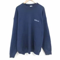 XL/古着 ウィルソン 長袖 スウェット メンズ 90s ワンポイントロゴ 大きいサイズ ロング丈 クルーネック 紺 ネイビー 25mar07 中古 スエッのサムネイル