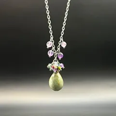 天然石 グリーンクォーツ大きな雫のペンダントネックレ316lマグネットクラスプ fr431