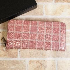 【美品】レザージュエルズ　クロコダイル　ラウンド長財布　CO-16977　ピンク 美品】レザージュエルズ クロコダイル ラウンド長財布 CO-16977 ピンク