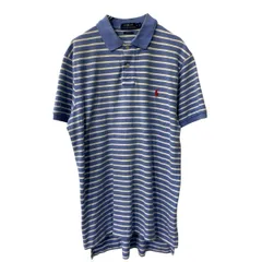 Polo Ralph Lauren 半袖 ボーダー ポロシャツ L サックスブルー ホワイト ポロラルフローレン ポニーロゴ 古着卸 アメリカ仕入 a706-6292