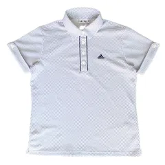 adidas アディダス ゴルフ ウェア ドット柄 総柄 ホワイト ストレッチ 半袖 ポロシャツ レディース