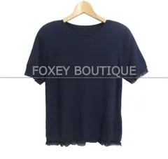 FOXEY BOUTIQUE フォクシーブティック ニット セーター カットソー クルーネック 半袖 裾フリル チュール フェイクレイヤード ネイビー サイズ38 レディースのサムネイル