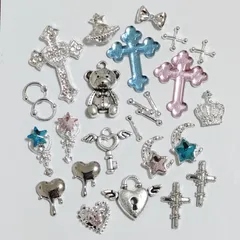 No.155　シルバー　ピンク　水色　くま　十字架　ネイルパーツ　まとめ売り