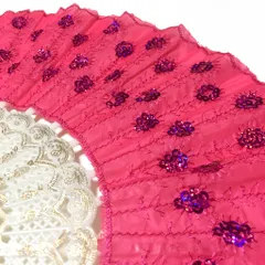 スパンコールと刺繍のゴージャスな扇子 レース地（白×ローズピンク）アバニコ ダンス バレエ キトリ レッスン FA-001-RP