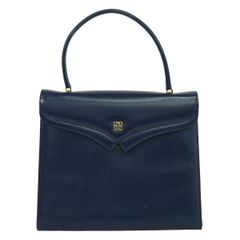 本物 ジバンシィ GIVENCHY レザー ハンドバッグ ネイビー バッグ 中古 【フォロー割】
