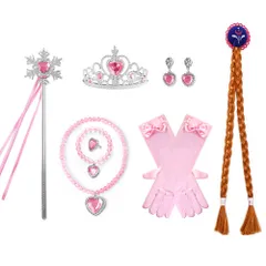 ☆ ピンク ☆ プリンセスグッズ 仮装 女の子 プリンセスグッズ 仮装 女の子 8点セット なりきりセット プリンセス 変身セット ティアラ ステッキ 杖 三つ編みウィッグ グローブ ネックレス イヤリング 指輪 ブレスレット コスチューム コスプレ お姫様