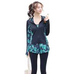 新品 [Teddy] フィットネス 水着 レディース 体型カバー ラッシュガード 5点セット タンクトップ レギンス 長袖ラッシュパーカーUPF50+ UVカット率 98.7% hys2128