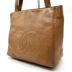 ?格安? CHANEL シャネル トートバッグ ハンドバッグ  ココマーク デカロゴ ロゴ型押し 総柄 肩掛け キャビアスキン レディース ブラウン 茶色