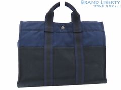 【ほぼ新品】エルメス　HERMES　フールトゥMM　トートバッグ　ハンドバッグ　ブラック ネイビー　キャンバス