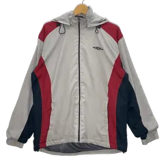 UMBRO アンブロ ナイロンジャケット ジャージ パーカー フーディー 裏メッシュ ドローコード ワンポイントロゴ刺繍 Mサイズ グレー