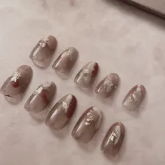 【No.2】大人ブラウン×ゴールド ニュアンス 秋ネイル