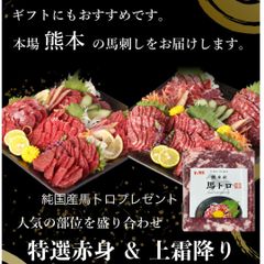 【訳ありお買い得品プレゼント商品付き】馬刺し 国産 上霜降り  ＆特選 赤身