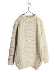 【お得なクーポン配布中!】 80s 手編み アイルランド製 フィッシャーマン ウール ハンド ニット セーター メンズ S レディース M 古着 ヴィンテージ アラン ナチュラル