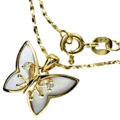 【HANAE MORI 森英恵/ハナエモリ】バタフライモチーフ 蝶モチーフ シェル ダイヤモンド ネックレス K18ゴールド 18金  4.0g 39cm レディース 【中古】【真子質店】【NN】