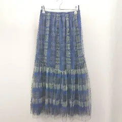 ◇ Θ Helm ヘルム ウエストゴム チェック柄 フリル ロング フレアー チュールスカート サイズM ブルー レディース E  【1506190010793】