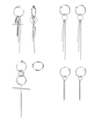 【特価】Akunszフェイクピアス メンズ ノンホールピアス イヤリング イヤーカフ メンズ レディース フープピアス リング 両耳用 サージカルステンレス316L 金属アレルギー対応 シルバー ブラック6ペア12個セット 収納ポーチ付き ユニセックス (フェ