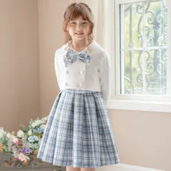 【サックス】チェックスカート＆ボレロジャケットセット TAK キッズ キャサリンコテージ