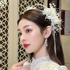 ヘッドドレス ティアラ イヤリング アクセサリー セット シルバー ヘアアクセサリー 髪飾り 結婚式 ウェディング 花嫁 可愛い ガーリー 前撮り プリンセス 森ガール ガーリー 姫系 二次会 パーティー 発表会  レース フェミニン