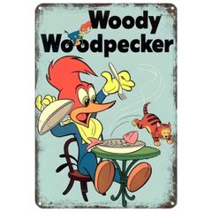 【837】新品 レトロ アルミ看板 ★ WOODY WOODPECKER ★ ウッドペッカー 映画 アニメ アメリカン雑貨 ガレージ フェンス ヴィンテージ ブリキ看板