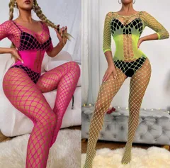 選べるカラー在庫2色♡ 網タイツ　ワンピース　コスチューム　ダンス衣装　セクシー衣装　蛍光　五分袖