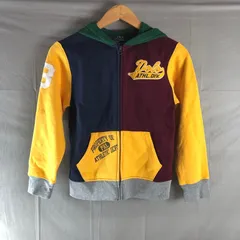 ポロラルフローレン  POLO RALPH LAUREN パーカー 配色デザイン ワッペン 英字 フード リブ 紺 ボルドー 黄色系 Ｍサイズ 2025083000288