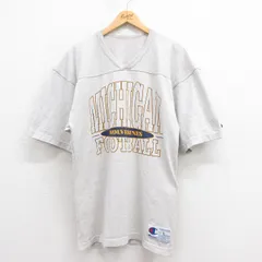 XL/古着 チャンピオン champion 半袖 ビンテージ フットボール Tシャツ メンズ 90s ミシガン ロング丈 Vネック グレー 霜降り spe 25aug09 