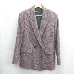 ◇ ⊇ ZARA ザラ 千鳥柄 長袖 ジャケット サイズS ブラウン ブルー レディース E  【1412260046992】