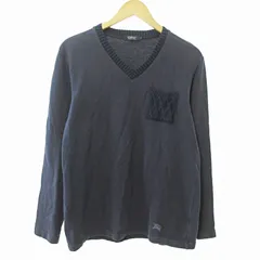 バーバリーブラックレーベル BURBERRY BLACK LABEL Tシャツ カットソー 長袖 ロンT ニット切替 Vネック ロゴ刺繍 3 紺 ネイビー 1114 ■GY09