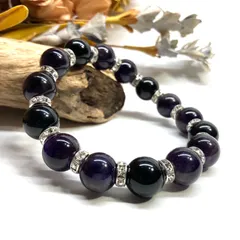 アメジスト&オニキス パワーストーン ブレスレット ブレス  12mm （シルバー）メンズ・レディース　男性・女性　数珠ブレス　開運  [1]
