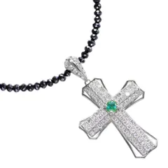 ネックレス メンズ プラチナ ブラックダイヤモンド 20カラット メンズネックレス 44cm K18WG 18金 ホワイトゴールド ダイヤモンド エメラルド クロスペンダント セット 刻印入り 鑑別書付き
