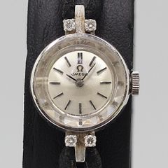 デッドストック級 オメガ カットガラス PT950/プラチナ シルバー文字盤 手巻 レディース腕時計 0993300 6APT ABC16177 KTU