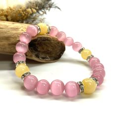 キャッツアイ(ピンク)×アラゴナイト パワーストーン ブレスレット  (シルバー) メンズ・レディース　男性・女性　数珠ブレス 開運 [23]