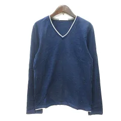 ムッシュニコル monsieur NICOLE カットソー Tシャツ Vネック ボーダー 長袖 46 紺 ネイビー /MN