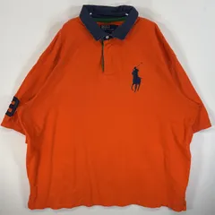 古着 90's/90年代 ポロバイラルフローレン Polo by Ralph Lauren 鹿の子 半袖 ラガーシャツ ビッグポニー 大きいサイズ ワッペン 3XL TALL  オレンジ 無地 メンズ