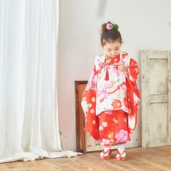 女の子 七五三 3歳 被布 着物 フルセット 椿 毬 赤 D9 - メルカリ