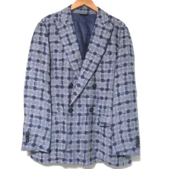 美品 21SS GIORGIO ARMANI ジョルジオアルマーニ UPTON チェック柄 ダブル リネン テーラードジャケット 48R グレー×ネイビー メンズ 古着 中古 USED